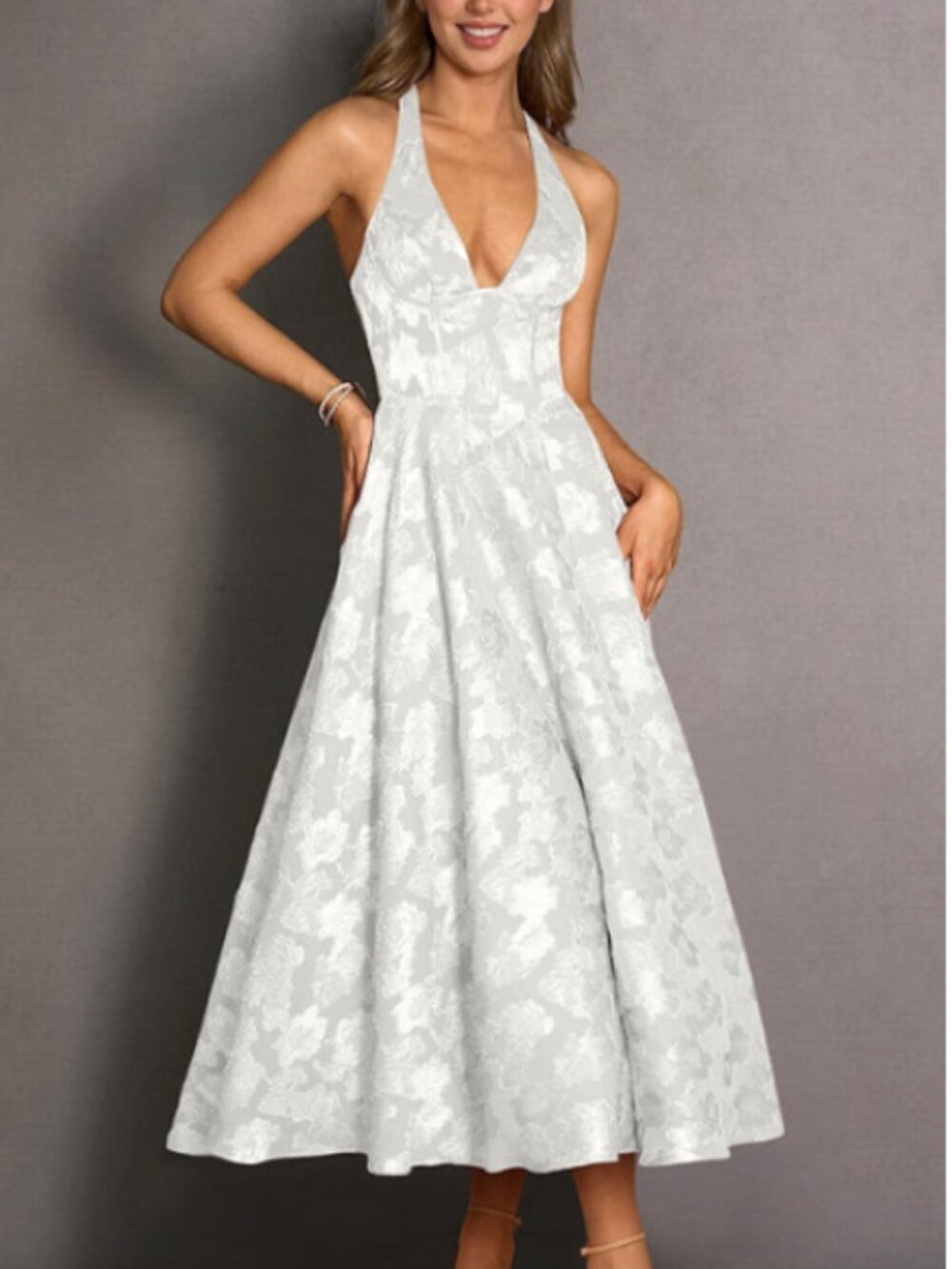 Azazie Isabeau White Midi Dress